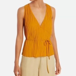 Vince crushed pleated v-neck orange Sleeveless Top size medium.